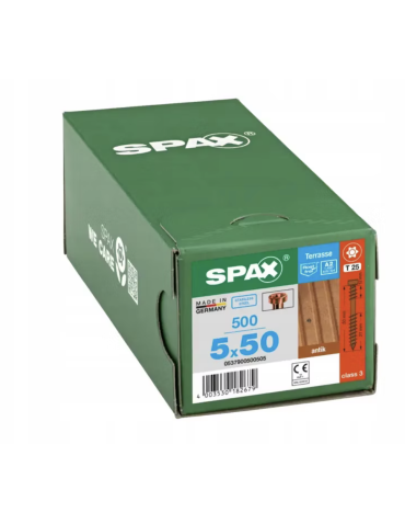 Wkręty tarasowe SPAX 5x50 mm stal nierdzewna – 500 szt.